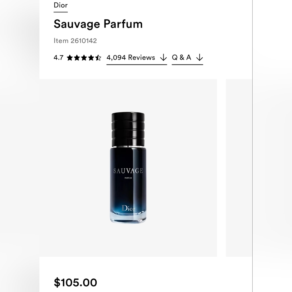 Dior Sauvage Parfum 30ml 1.0 Oz Bottle Refillable, FULL NEW BOTTLE